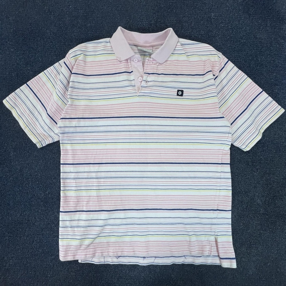Southpole Polo Shirt Mens Medium Pink Blue Striped Casual Short Sleeve 90s Style